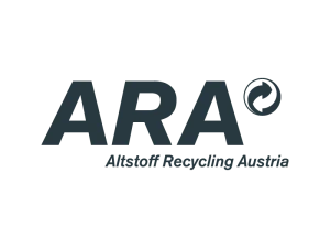 Logo der ARA mit dem Schriftzug "ARA Altstoff Recycling Austria" und einem kreisförmigen Pfeilsymbol.