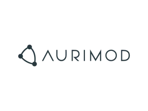 Logo von AURIMOD mit modernem Schriftzug und stilisierter dreieckiger Verbindung aus drei Punkten als grafisches Symbol.