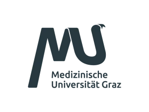 Logo der Medizinischen Universität Graz mit stilisierten Buchstaben M und U, wobei das U wie eine Schlange mit Kopf geformt ist. Darunter steht: "Medizinische Universität Graz".
