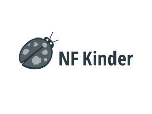 Logo von NF Kinder mit einem stilisierten Marienkäfer links neben dem Schriftzug "NF Kinder".