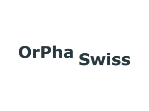 Logo mit dem Schriftzug "OrPha Swiss" in dunkler Schrift, leicht diagonal ausgerichtet.