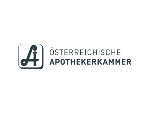 Logo der Österreichischen Apothekerkammer. Links ein stilisiertes Apothekenzeichen in einem abgerundeten Quadrat, rechts daneben der Schriftzug "Österreichische Apothekerkammer".