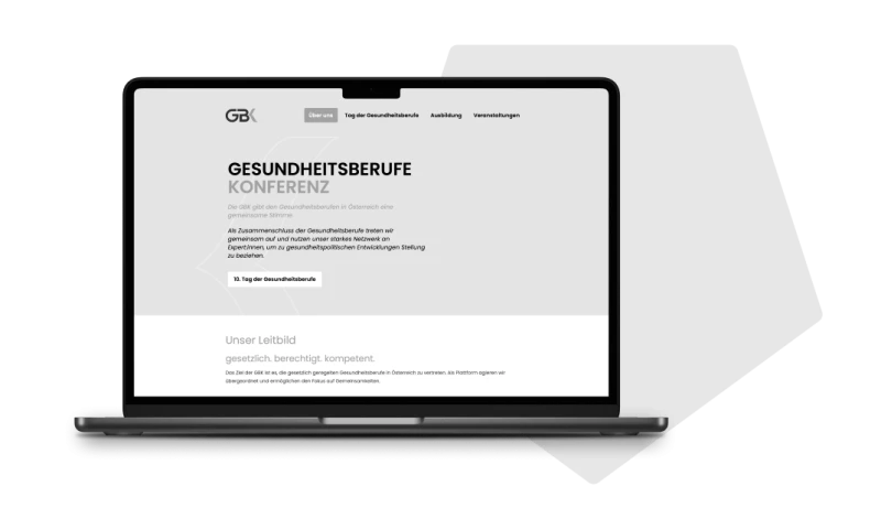 Laptop-Bildschirm mit Website der Gesundheitsberufe-Konferenz (GBK) in Oesterreich
